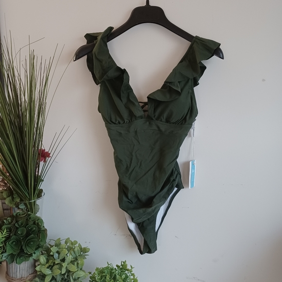 CUPSHE Moss Green Ruffle Swimsuit - Picture 2 of 6